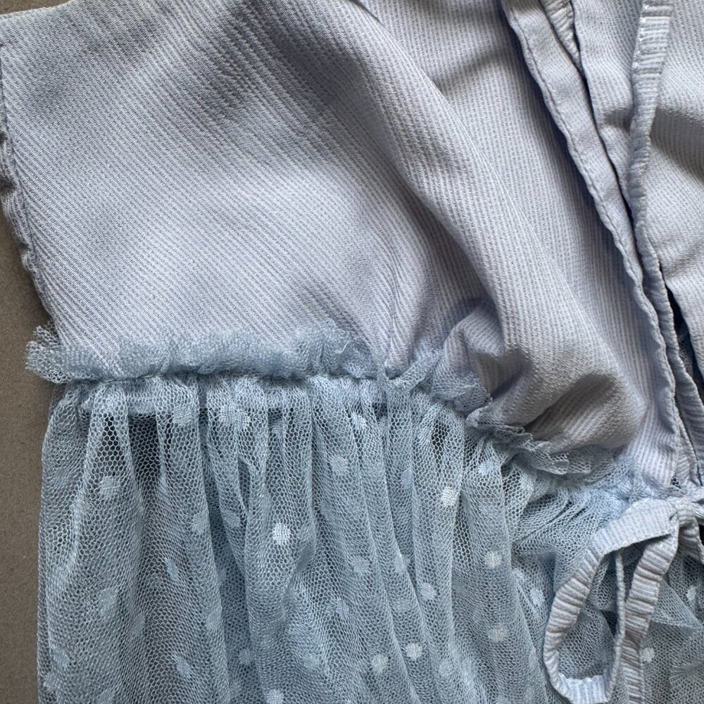 Shein Baby Blue Tulle Polka Dot Tie Front Peplum Top Size S - Picture 3 of 6
